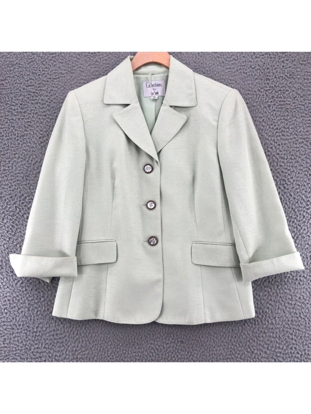Le Suit Blazer Womens 8 Petite Green Button Up Pockets Jacket Office Career Work